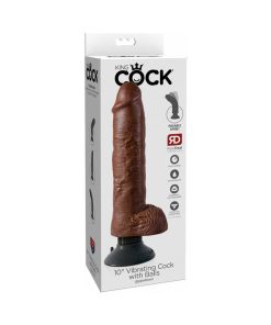 King Cock 10 In. Vibrating Cock With Balls Poseable Suction Cup Dildo Brown