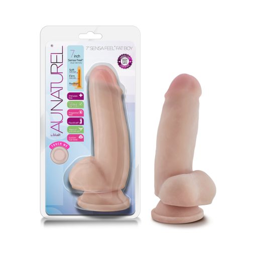 Au Naturel 7 In. Sensa Feel Fat Boy Posable Dual Density Dildo Beige