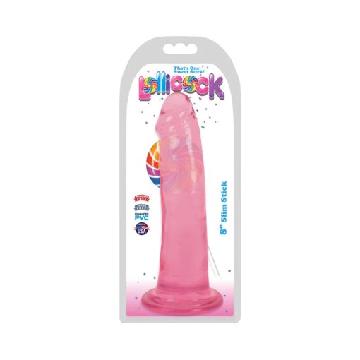 Curve Toys Lollicock Slim Stick 8 In. Dildo With Suction Cup Cherry Ice