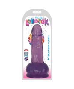 Curve Toys Lollicock Slim Stick 6 In. Dildo With Balls & Suction Cup Grape Ice