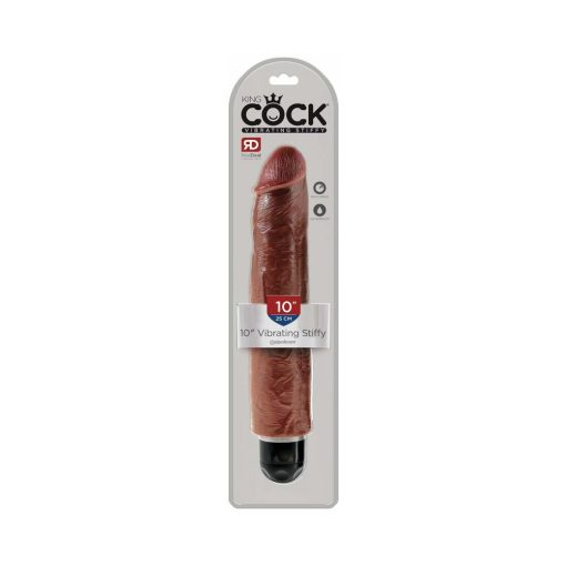 King Cock 10 In. Vibrating Stiffy Realistic Dildo Brown