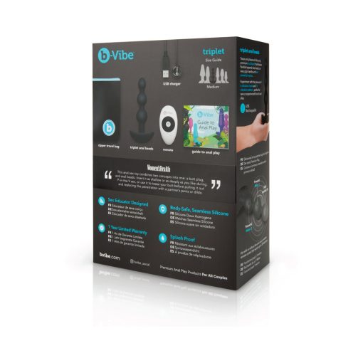 B-Vibe Triplet Rechargeable Remote-Controlled Vibrating Anal Beads Plug Black - Image 4