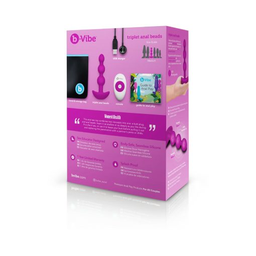 B-Vibe Triplet Rechargeable Remote-Controlled Vibrating Anal Beads Plug Fuchsia - Image 4