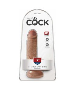 King Cock 7 In. Cock With Balls Realistic Suction Cup Dildo Tan