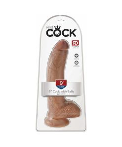 King Cock 9 In. Cock With Balls Realistic Suction Cup Dildo Tan