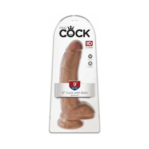 King Cock 9 In. Cock With Balls Realistic Suction Cup Dildo Tan