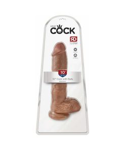 King Cock 10 In. Cock With Balls Realistic Suction Cup Dildo Tan