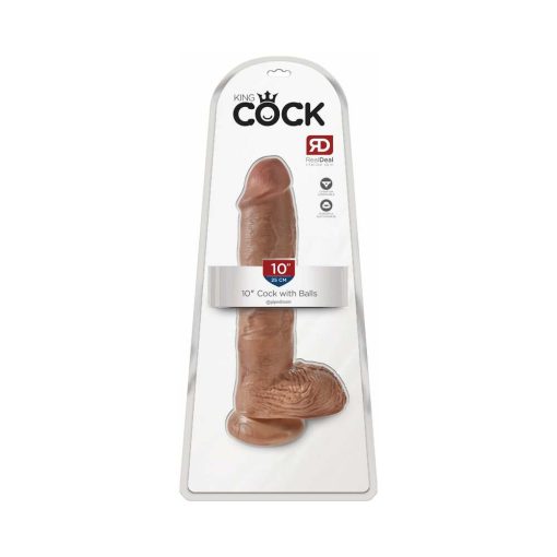 King Cock 10 In. Cock With Balls Realistic Suction Cup Dildo Tan