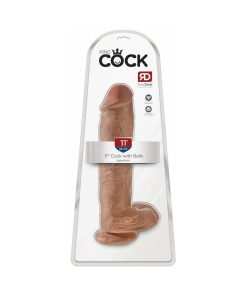 King Cock 11 In. Cock With Balls Realistic Suction Cup Dildo Tan