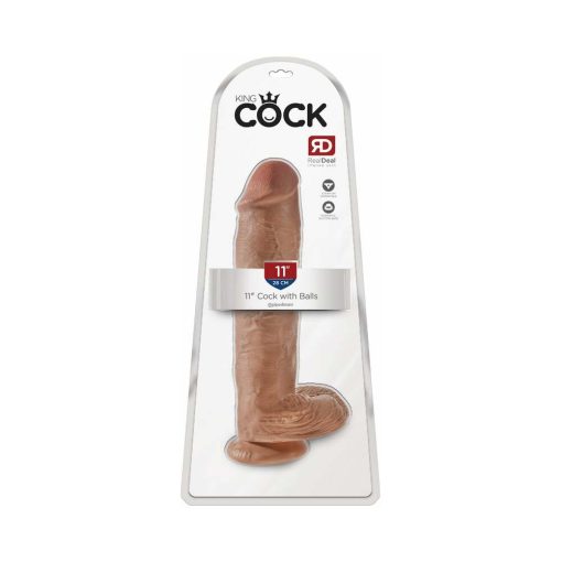 King Cock 11 In. Cock With Balls Realistic Suction Cup Dildo Tan