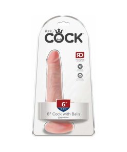King Cock 6 In. Cock With Balls Realistic Suction Cup Dildo Beige