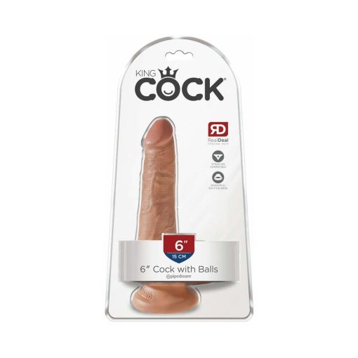 King Cock 6 In. Cock With Balls Realistic Suction Cup Dildo Tan