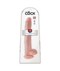 King Cock 14 In. Cock With Balls Realistic Suction Cup Dildo Beige