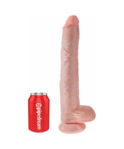 King Cock 14 In. Cock With Balls Realistic Suction Cup Dildo Beige