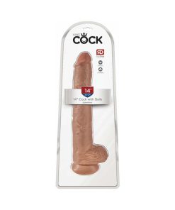 King Cock 14 In. Cock With Balls Realistic Suction Cup Dildo Tan