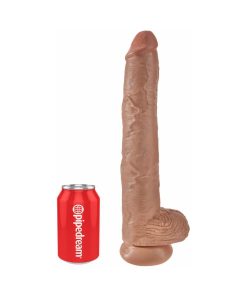 King Cock 14 In. Cock With Balls Realistic Suction Cup Dildo Tan