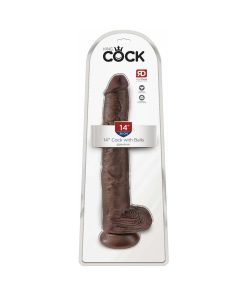 King Cock 14 In. Cock With Balls Realistic Suction Cup Dildo Brown