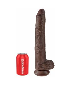 King Cock 14 In. Cock With Balls Realistic Suction Cup Dildo Brown