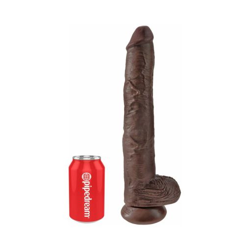 King Cock 14 In. Cock With Balls Realistic Suction Cup Dildo Brown - Image 5