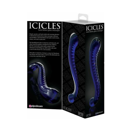 Icicles No. 70 Curved Dual-Ended Glass Dildo Blue - Image 3