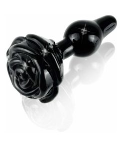 Icicles No. 77 Glass Anal Plug With Rose Base Black
