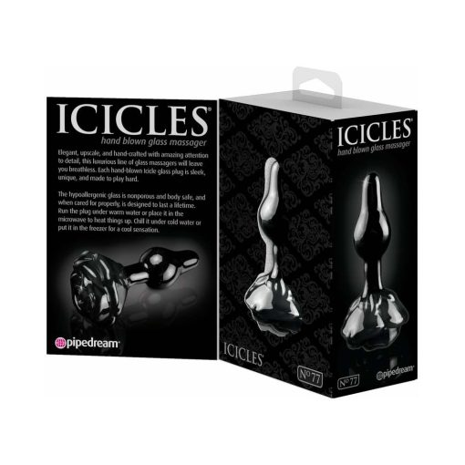 Icicles No. 77 Glass Anal Plug With Rose Base Black - Image 3