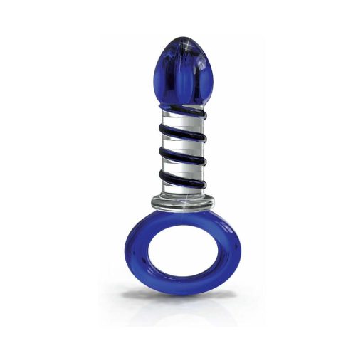 Icicles No. 81 Glass Juicer Ribbed Dildo With Handle Blue - Image 2