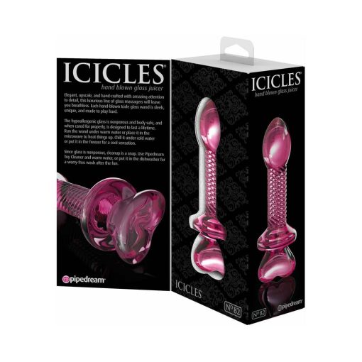 Icicles No. 82 Glass Juicer Textured Dildo With Heart-Shaped Base Pink - Image 3