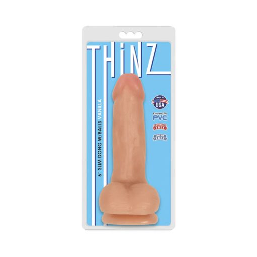 Curve Toys Thinz 6 In. Slim Dildo With Balls & Suction Cup Beige