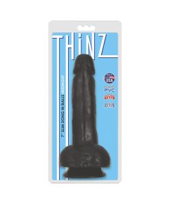 Curve Toys Thinz 7 In. Slim Dildo With Balls & Suction Cup Midnight