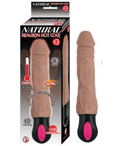 Natural Realskin Hot Cock #3 Fully Bendable 12 Function Usb Cord Included Waterproof Brown
