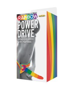 Rainbow Power Drive 7 Inch Strap On Dildo With Harness Silicone