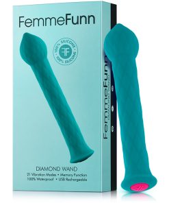 Femmefunn Diamond Wand Rechargeable Flexible Textured Silicone Vibrator Turquoise