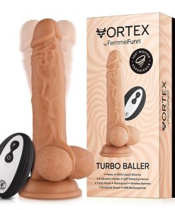 Femmefunn Vortex Turbo Baller 2.0 8.25 In. Vibrating Rotating Dildo Beige