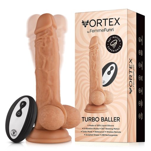 Femmefunn Vortex Turbo Baller 2.0 8.25 In. Vibrating Rotating Dildo Beige