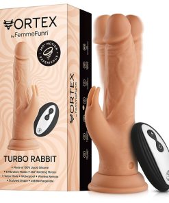 Femmefunn Vortex Turbo Rabbit 2.0 8 In. Dual Stimulation Vibrating Dildo Beige