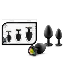 Luxe 3-Piece Bling Plug Training Kit With Rainbow Gem Base Black