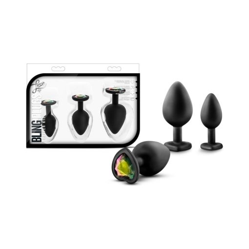Luxe 3-Piece Bling Plug Training Kit With Rainbow Gem Base Black