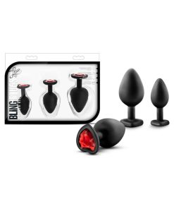Luxe 3-Piece Bling Plug Training Kit With Red Gem Base Black
