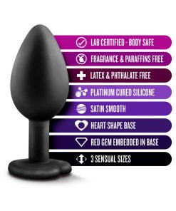 Luxe 3-Piece Bling Plug Training Kit With Red Gem Base Black