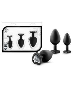 Luxe 3-Piece Bling Plug Training Kit With White Gem Base Black