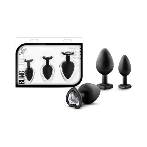 Luxe 3-Piece Bling Plug Training Kit With White Gem Base Black