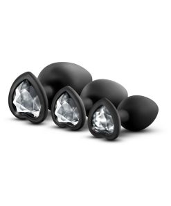 Luxe 3-Piece Bling Plug Training Kit With White Gem Base Black