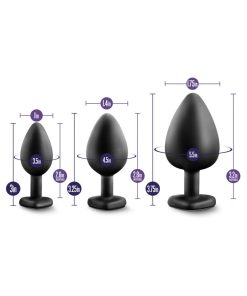 Luxe 3-Piece Bling Plug Training Kit With White Gem Base Black