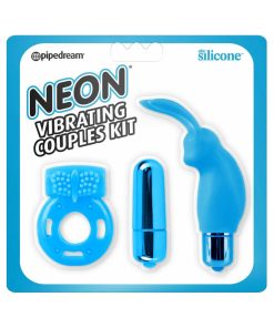 Neon 3-Piece Silicone Vibrating Couples Kit Blue