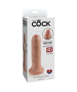 King Cock 6 In. Uncut Cock Realistic Dildo With Moveable Foreskin & Suction Cup Beige