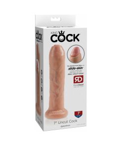 King Cock 7 In. Uncut Cock Realistic Dildo With Moveable Foreskin & Suction Cup Beige