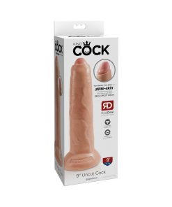 King Cock 9 In. Uncut Cock Realistic Dildo With Moveable Foreskin & Suction Cup Beige