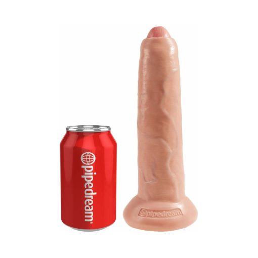 King Cock 9 In. Uncut Cock Realistic Dildo With Moveable Foreskin & Suction Cup Beige - Image 4