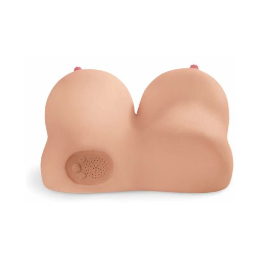 Pdx Dirty Talk Interactive Titty Fuck-Her Rechargeable Vibrating Dual-Entry Masturbator Beige - Image 5